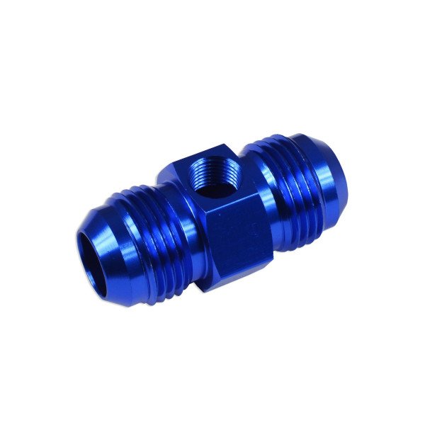 AN6 Male-Male Adapter with 1/8 NPT Inline Port - Blue