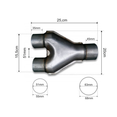 High-Performance Y-Pipe 63-51mm Exhaust Connector