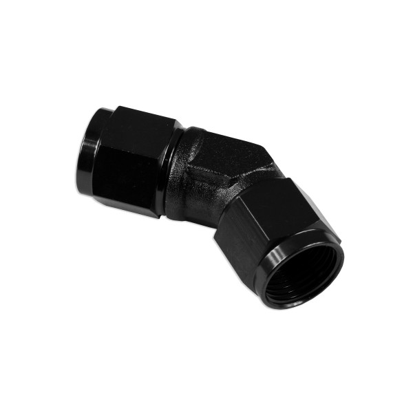 Black AN12 45° Female-Female Hose Fitting Adapter