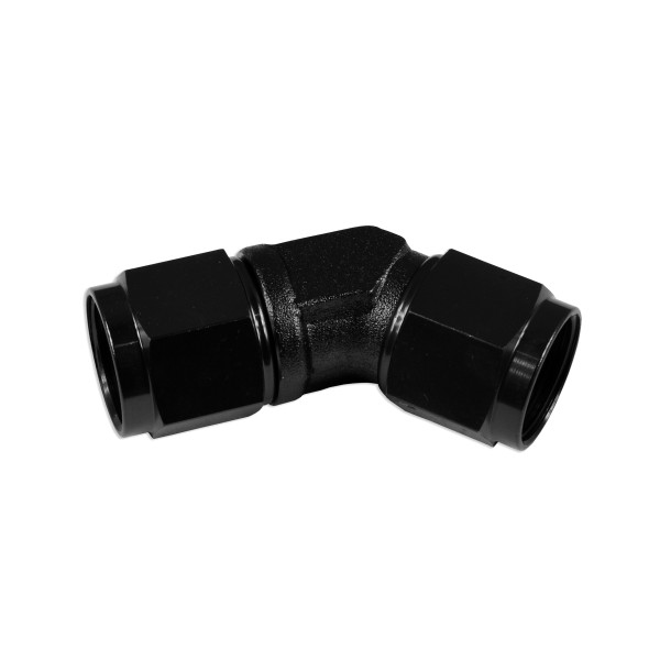 Black AN12 45° Female-Female Hose Fitting Adapter