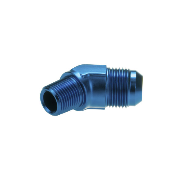 Blue AN4 JIC Flare to 1/4" NPT 45° Hose Adapter