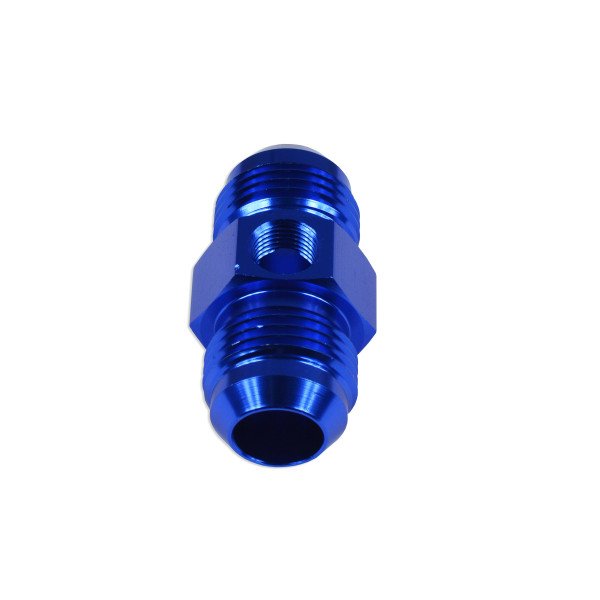 AN6 Male-Male Adapter with 1/8 NPT Inline Port - Blue