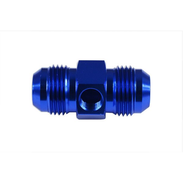 AN6 Male-Male Adapter with 1/8 NPT Inline Port - Blue