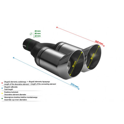 Universal Round Exhaust Tail Pipe Muffler Tip 80mm Diameter 260mm Length 60mm Mounting Diameter