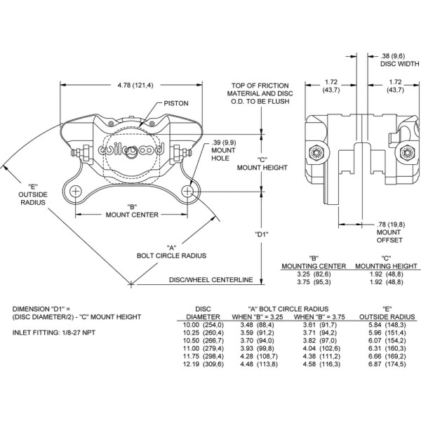 Dynapro Single Universal Lug Mount Caliper 2 Pistons 120-9689