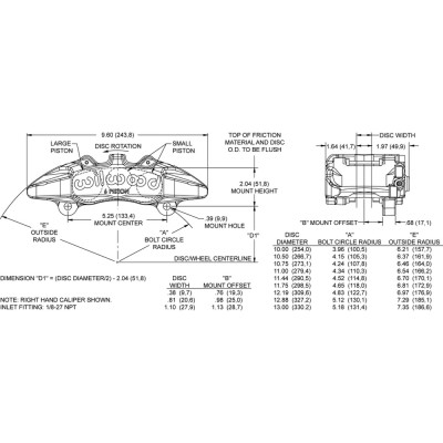 Forged Dynapro 6A Lug Mount Caliper Right 6 Pistons Black 120-13432