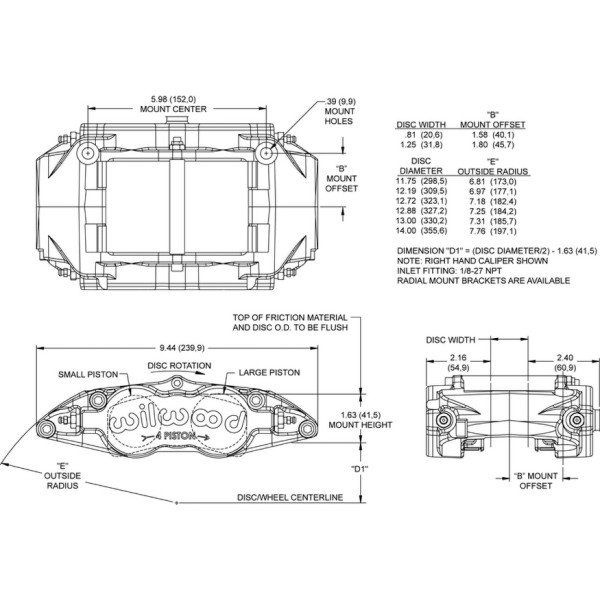 Forged Superlite Radial Mount Caliper Left 4 Pistons 120-13230