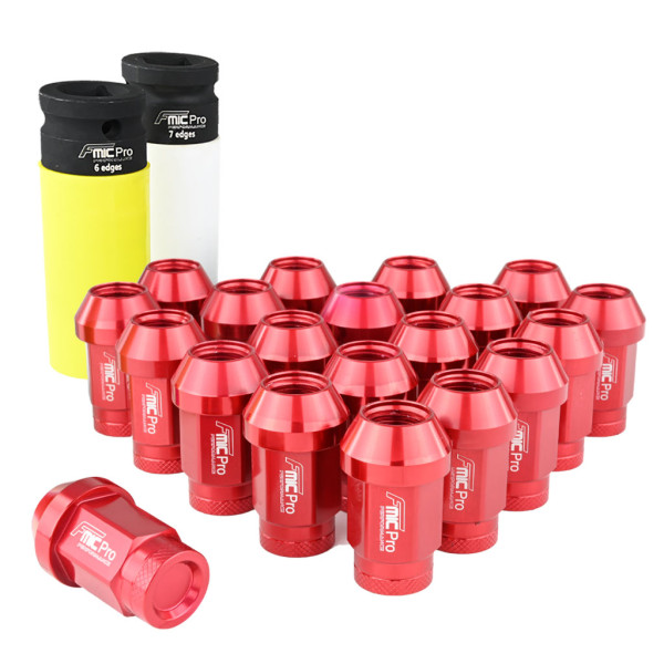Aluminium Tapered Wheel Nuts M12x1.5 Red 20 pcs.