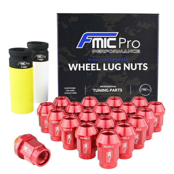 Red M12x1.25 Aluminium Wheel Nuts, 20 Pieces, Conical Through-Piece