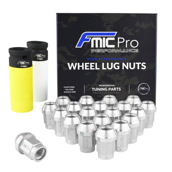 Aluminum Wheel Nuts M12x1.25 Silver 20 pcs Conical Through-Piece