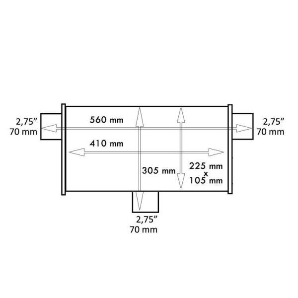70mm Rear Center Muffler LT 409SS - 355mm Length