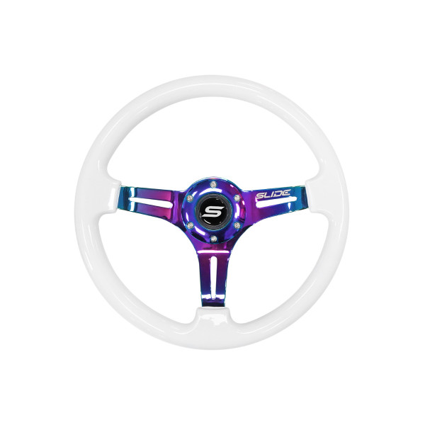 Steering wheel SLIDE 350mm offset:30mm NeoChrome Suede Silver Strip
