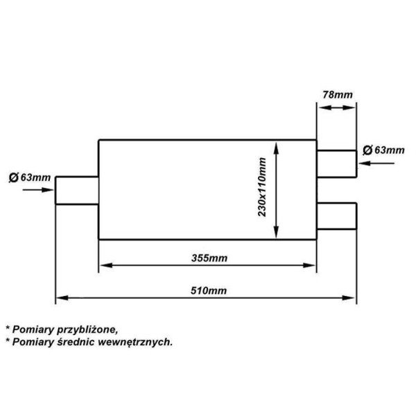 63mm Center Muffler LT 409SS - 355mm Length Exhaust Part