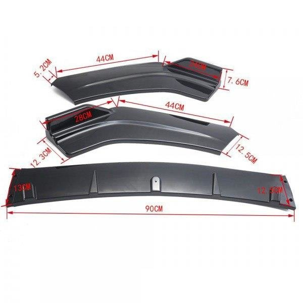 Matt Black Universal Car Front Bumper Lip Spoiler Set (3 pcs)