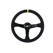 350mm Leather Steering Wheel with 90mm Offset & Yellow Strip