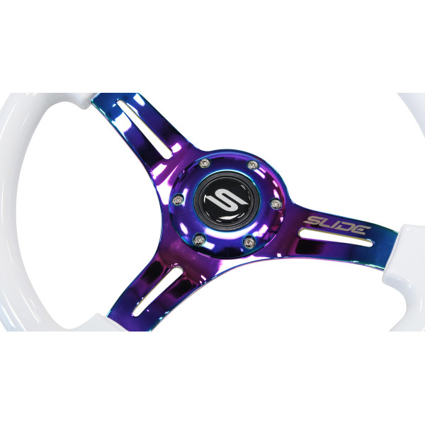Steering wheel SLIDE 350mm offset:30mm NeoChrome Suede Silver Strip