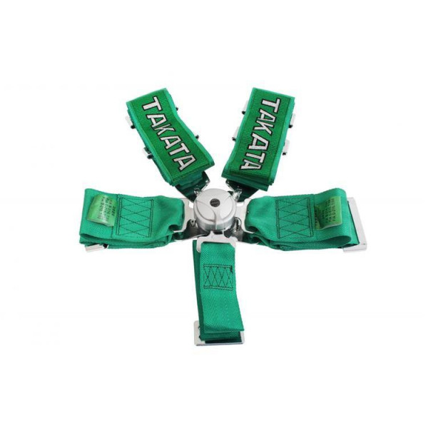 5-Point Green Takata Replica Racing Seat Belts - Safety Harness