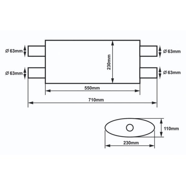 63mm 304SS Center Muffler Slide - 550mm Length