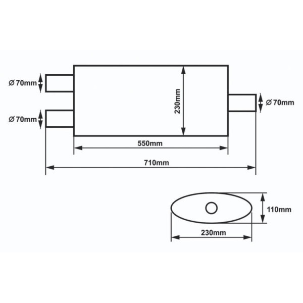 70mm 304SS Center Muffler - 550mm Length, High Performance