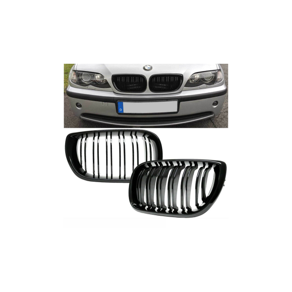 Gloss Black Dual Line Grill for BMW 3 E46 Facelift Compact