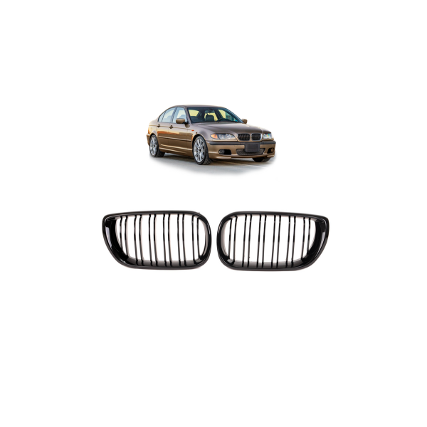 Gloss Black Dual Line Grill for BMW 3 E46 Facelift Compact