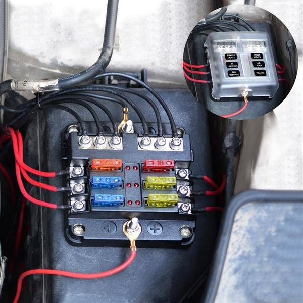 6 Circuit Fuse Box with Ground Connection - Compact Design