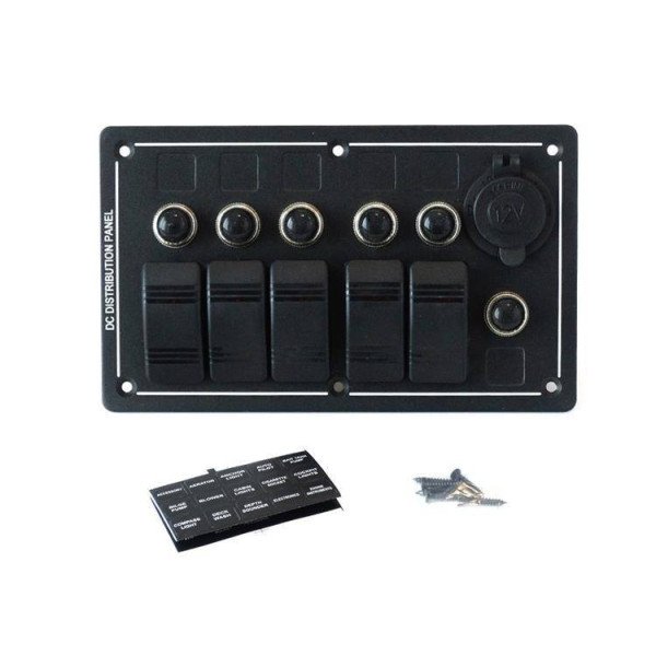 ALU ON-OFF Switch Panel 5x5A, 2x10A, 1x15A IP68