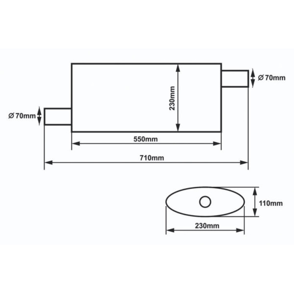 70mm 304SS Center Muffler - 550mm Length, High Performance