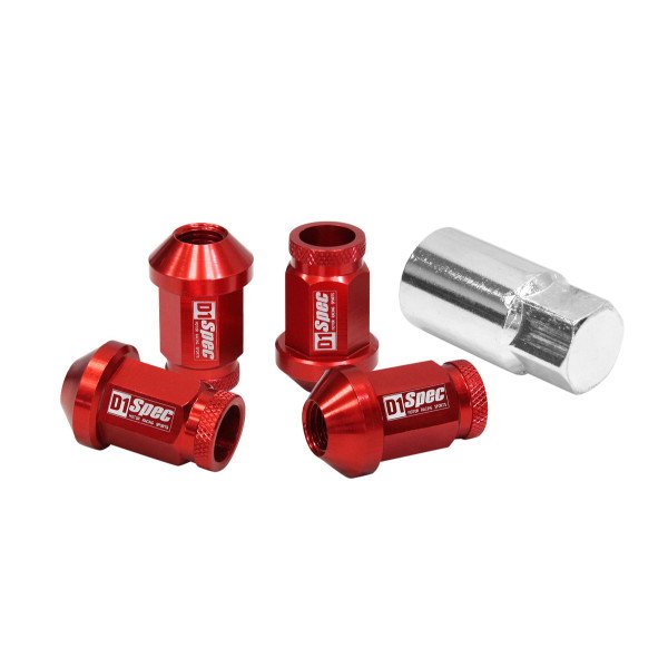 D1Spec Replica 40mm M12x1.5 Red Wheel Lug Nuts - Durable & Stylish