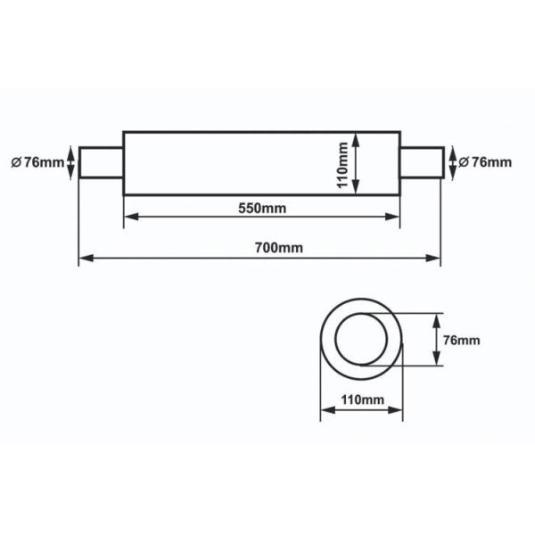 76mm SLIDE RS 304SS Center Muffler - 550mm Length
