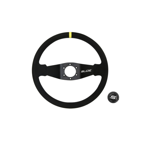 Steering wheel SLIDE 350mm offset:90mm Suede Yellow Strip