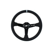350mm Leather Steering Wheel with 90mm Offset & Silver Strip