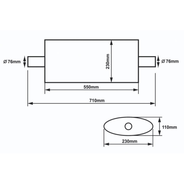 76mm 304SS Center Muffler - 550mm Length, High Performance