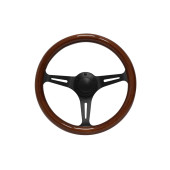 350mm Black Wooden Steering Wheel - Classic Car Upgrade