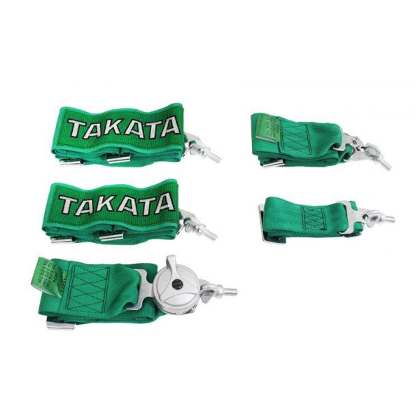 5-Point Green Takata Replica Racing Seat Belts - Safety Harness
