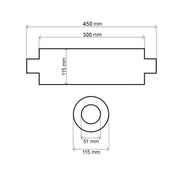 51mm Center Muffler RS 409SS - 300mm Performance Upgrade