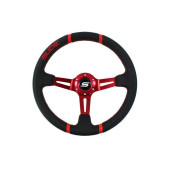 350mm Leather Steering Wheel - 90mm Offset, Red