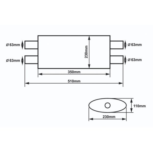 63mm 304SS Center Muffler Slide - 350mm Length