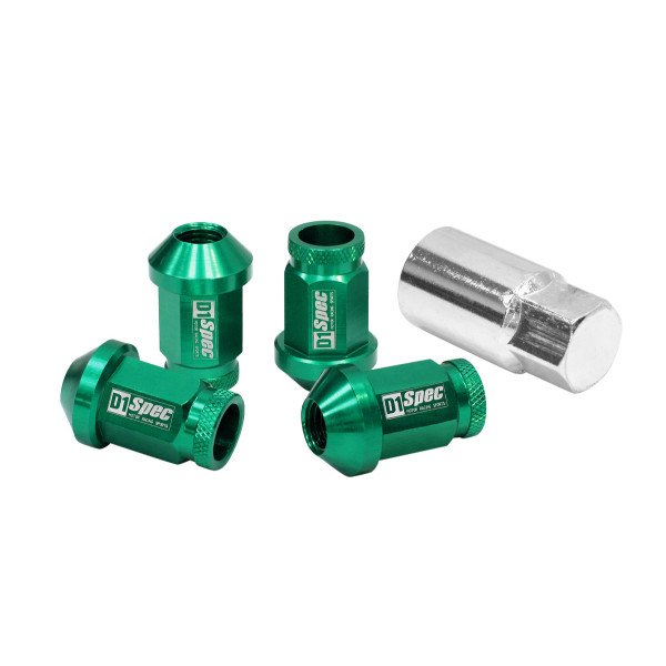 D1Spec Replica 40mm M12x1.5 Green Wheel Lug Nuts - 4 Pack