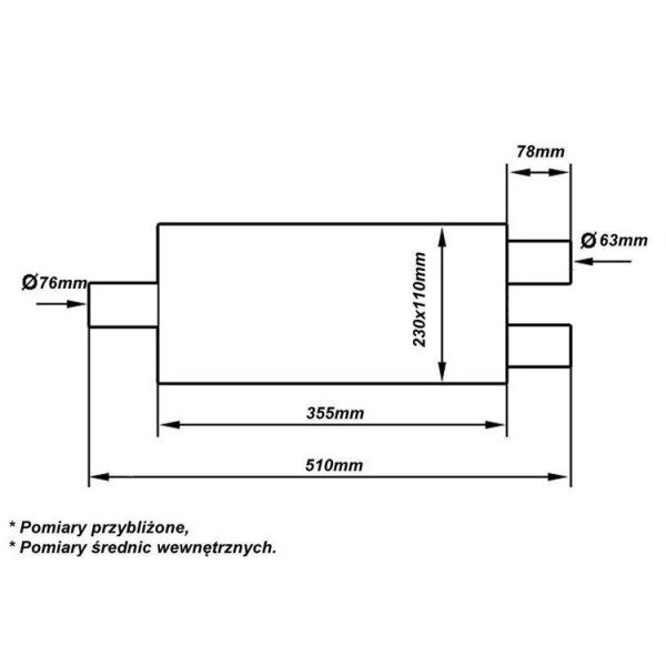 76-63 5mm Center Muffler LT 304SS - 355mm Length