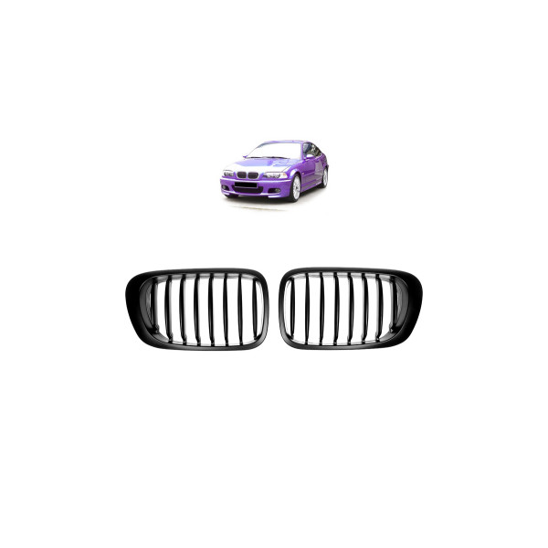Gloss Black Single Line Grill for BMW 3 E46 Model