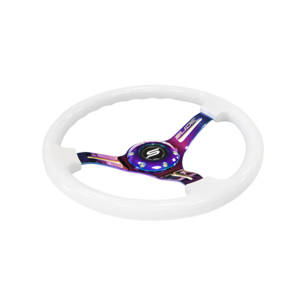 Steering wheel SLIDE 350mm offset:30mm NeoChrome Suede Silver Strip
