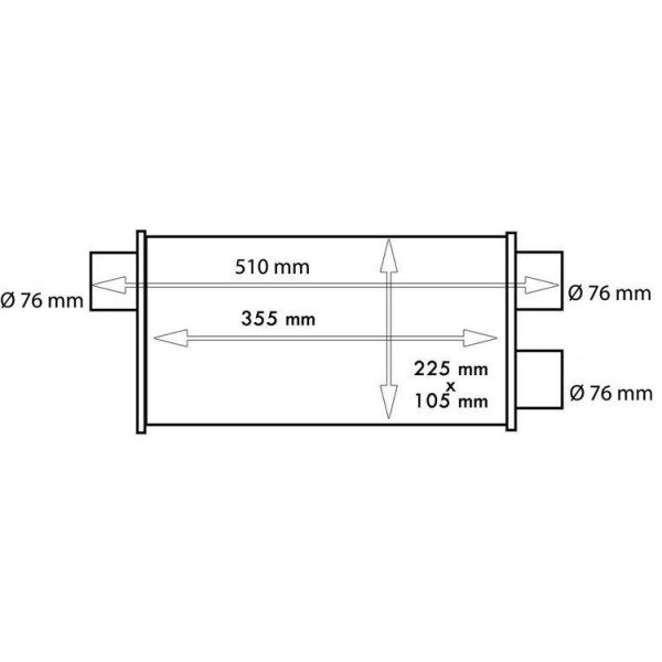 76mm LT 304SS Rear Center Muffler - 355mm Length