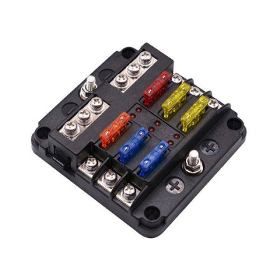 6 Circuit Fuse Box with Ground Connection - Compact Design
