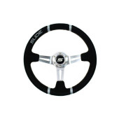 350mm Suede Steering Wheel with 90mm Offset - Silver Finish