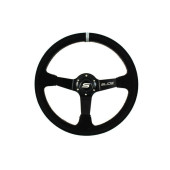 350mm Suede Steering Wheel with 90mm Offset & Silver Strip