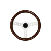 350mm Silver Wood Steering Wheel - Classic Car Upgrade