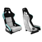 Racing Seat SLIDE KS2 Premium Black & Mint & Quilted Grey Suede Silver Glitter