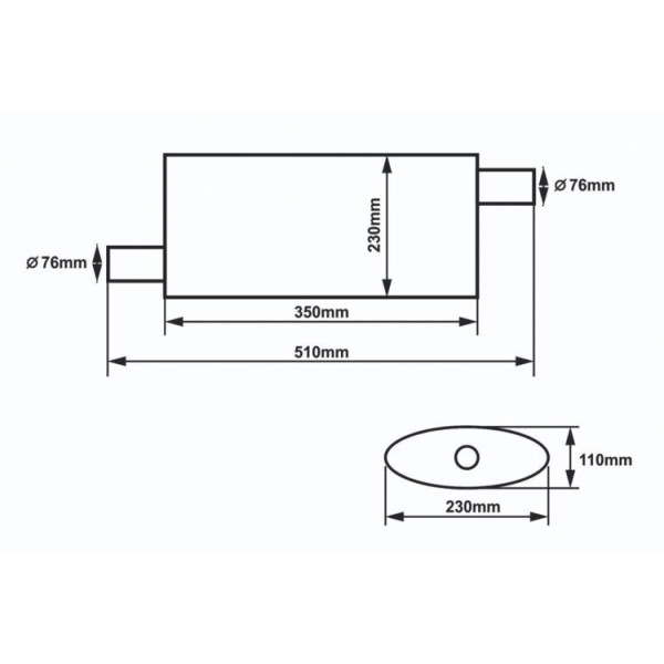 76mm 304SS Center Muffler - 350mm Length, High Performance