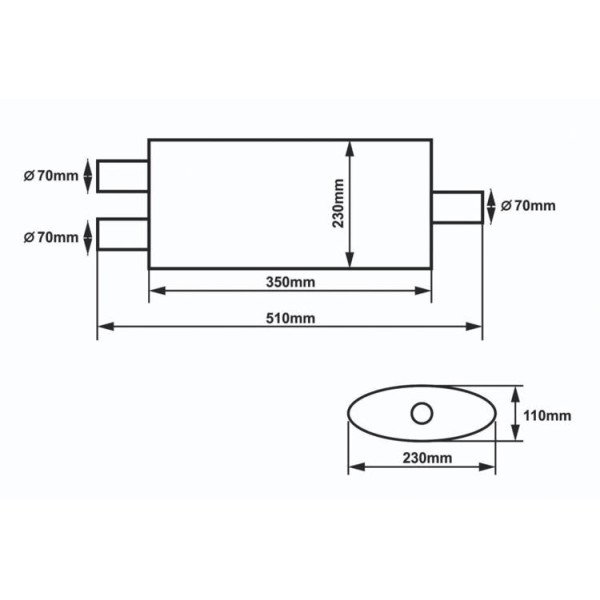 70mm 304SS Center Muffler - 350mm Length, High Performance